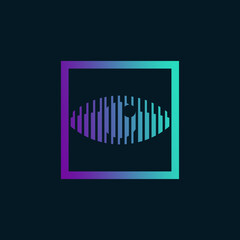 Modern Digital Eye Logo with Vertical Lines and Colorful Gradient Square Frame