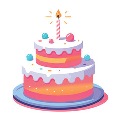 Colorful Two Tier Birthday Cake with Candle Vector Illustration