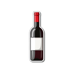 Cartoon Red Wine Bottle with Blank Label - Sticker Style Illustration