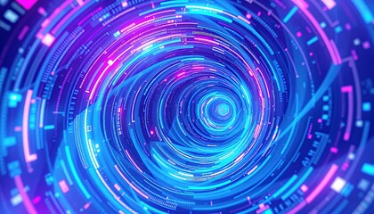 Obraz premium Abstract Neon Technology Vortex in Blue and Pink Glowing Lines Digital Tunnel Effect Futuristic Background
