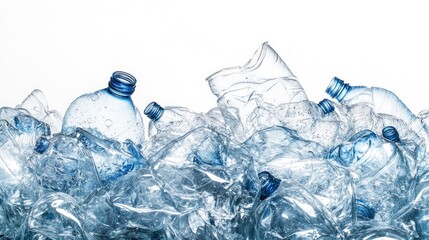 A dramatic, ultra-high-resolution studio photograph of crushed plastic bottles arranged in a chaotic pile