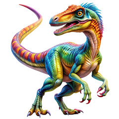 Obraz premium Vibrant Rainbow Velociraptor Dinosaur Illustration on Transparent background