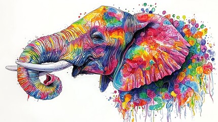 Vibrant Rainbow Elephant: A Masterpiece of Color and Detail