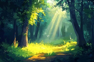 Obraz premium sun rays in the forest