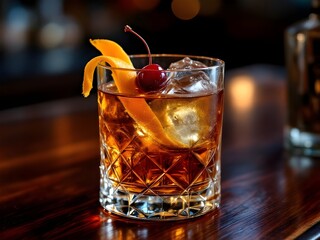 Classic Negroni cocktail close up view