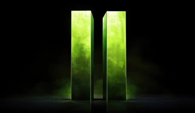 Glowing green pillars, II, dark background