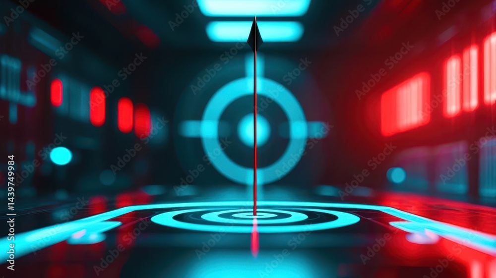 Poster a blue and red circle with a red arrow pointing to it