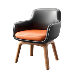 Fototapeta premium A modern and stylish armchair featuring a black exterior and orange cushion, perfect for enhancing contemporary interior designs.