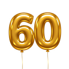 Golden Sixtieth Anniversary Balloon Number Decoration on a White Backdrop