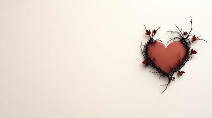 Elegant one-line sketch of a heart wrapped in delicate vines on an absolutely white background.