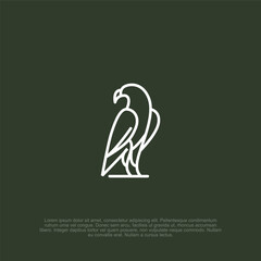 Elegant Outline of a Majestic Eagle Against a Deep Green Backdrop Creating a Serene Minimalist Aesthetic with Precision and Simplicity, Emblematic of Freedom and Vision