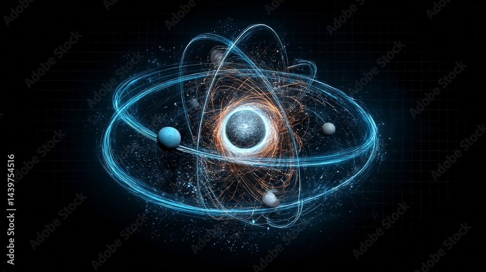 Poster animated multi-body simulation showing dynamic interactions in a futuristic lab