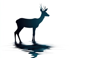 Fototapeta premium Simple one-line sketch of a deer standing beside a babbling brook on an absolutely white background.