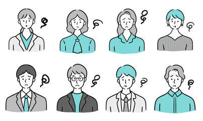 困っている男女のイラストセット(20代 30代 40代 男性 女性 編集可能 ベクターイラスト シンプル)