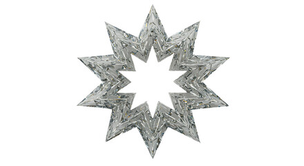 Elegant nine-pointed star design formed with faceted crystal elements on white backdrop