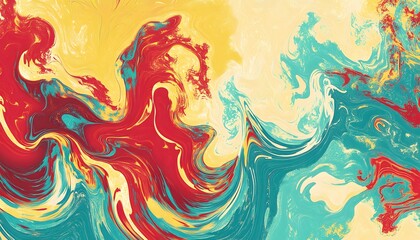Swirling abstract art composed of blended and colorful liquid paint