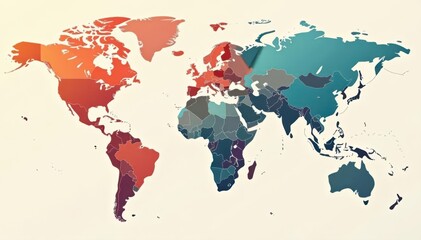 Obraz premium Clean lines, muted tones, minimalist world map illustration , cartography, earth, clean