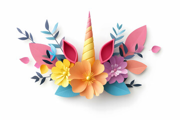 Obraz premium Isolated Unicorn Horn Frame with Soft Floral Accents