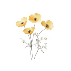 Elegant Bouquet of Pale Yellow Poppies On Transparent Background