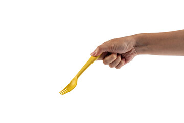 Yellow frok and hand isolated on transparent background.