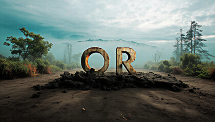 Obraz premium A surreal landscape featuring the word 