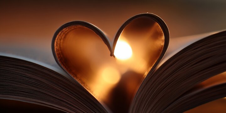 Open book heart shape love light