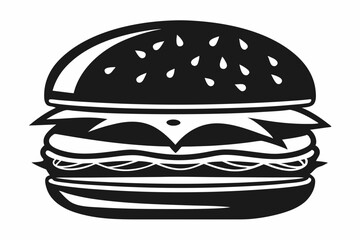 burger silhouette line art vector on white background