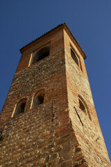View of a medieval tower in Arqua Petrarca, Padua, Italy