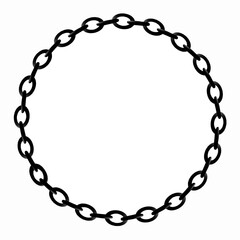 Vector illustration of circular chain frame on white background, perfect circle of black chain