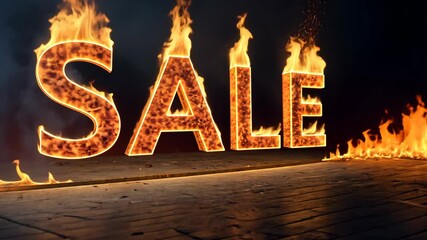 Flaming sale announcement with fiery letters in a dark background
