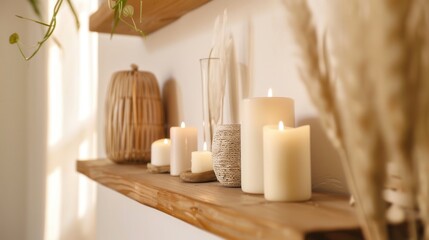 Cozy Home Decor with Candles, Dried Flowers and Natural Elements