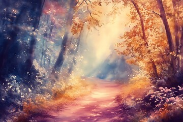 A watercolor illustration of forest