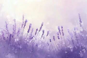 Fototapeta premium A delicate portrayal of a lavender field bathed in soft sunlight.