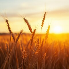 Golden wheat field at sunset