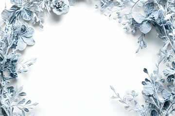 Fototapeta premium Winter Frostbite Floral Frame on Pure White Background