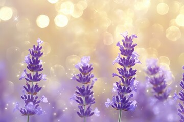 Obraz premium Lavender blooms in a soft, golden light.