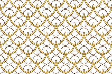 Naklejka premium Classic overlapping arc pattern with golden hues on a white background, creating a vintage and sophisticated texture for various design purposes