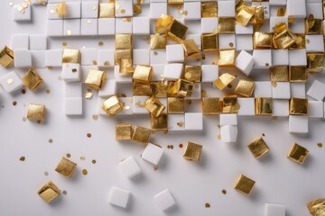 Abstract geometric pattern of white and gold cubes