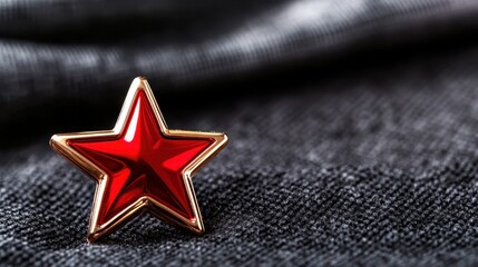 Obraz premium A shiny red star badge rests elegantly on soft fabric, symbolizing distinct achievements, valor, and excellence in various organizations and contexts.