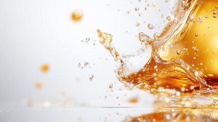 An abstract representation of a beverage splash, highlighting droplets of liquid in motion, symbolizing freshness and excitement in a beautifully artistic manner.