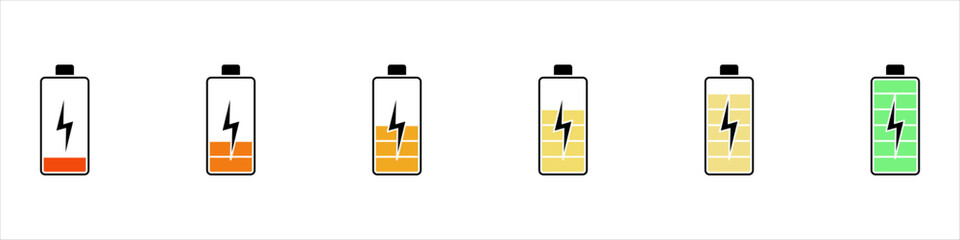 Battery icon set vector illustration, battery charging sign and symbol, battery charge level.