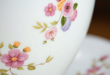 close up of a vase with flowers painted on it