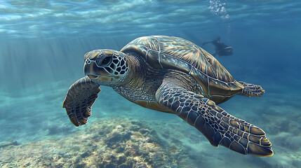 Majestic Sea Turtle Underwater: A Stunning Ocean Wildlife Encounter