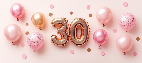 Pink And Gold Theme Party Decoration Number 30 Foil Balloons For Birthday Celebration