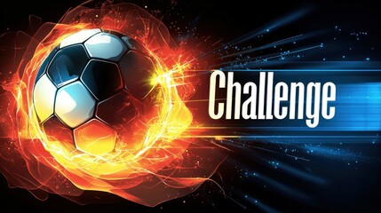 Naklejka premium Soccer ball in fiery motion representing a thrilling challenge during an exciting match