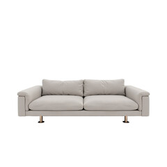 A modern, minimalist light gray sofa with gold legs, perfect for contemporary living spaces.