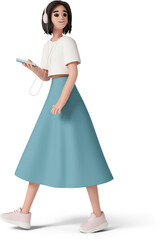 young woman in headphones