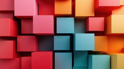 A striking geometric arrangement of colorful cube blocks showcases a unique visual impact through its interplay of colors and sharp contours, sparking interest and expression.