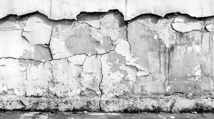 Obraz premium Cracked and peeling wall texture revealing worn layers in an urban setting during the day