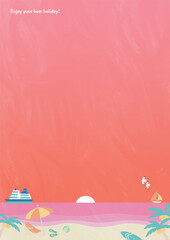 夏の海の夕方　縦背景　A4サイズ